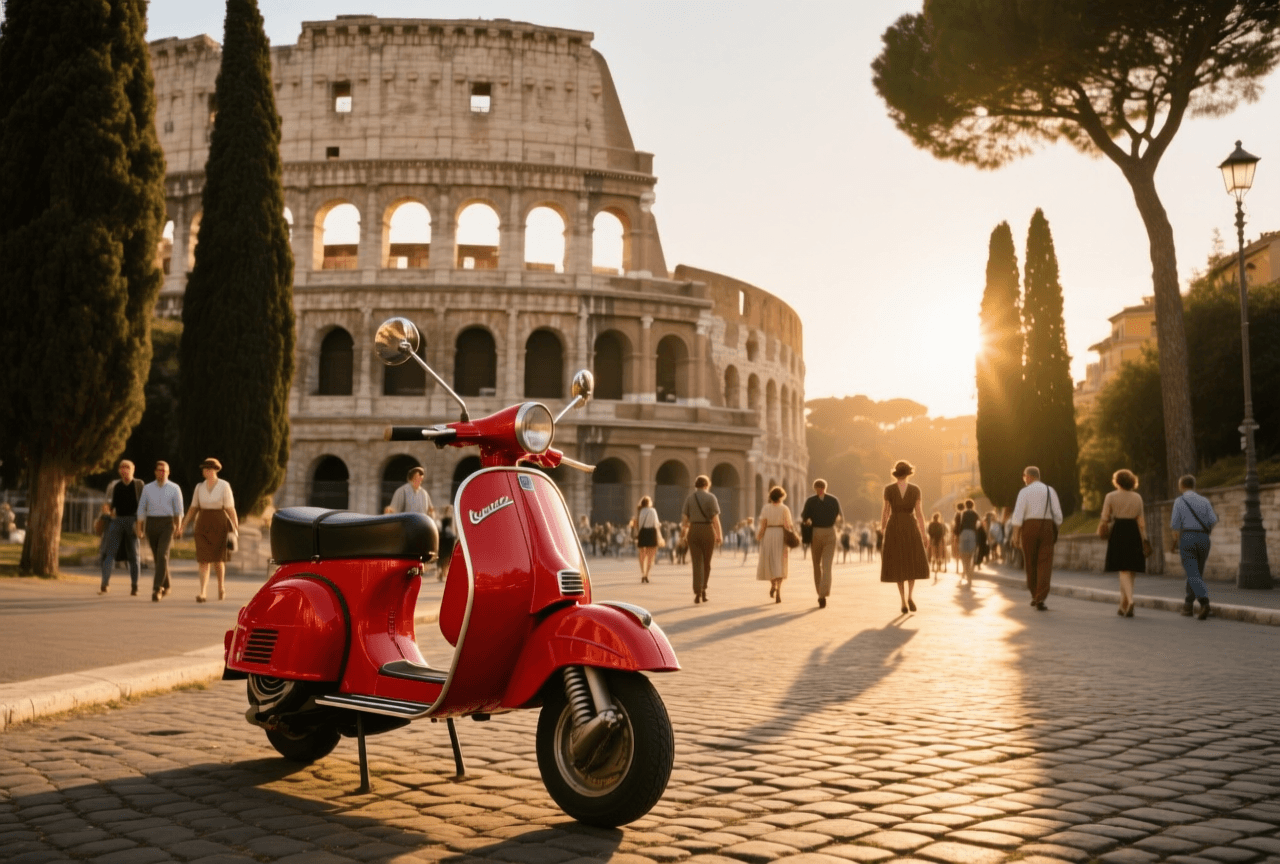 Qwen at q6: clean photorealistic Colosseum with Vespa